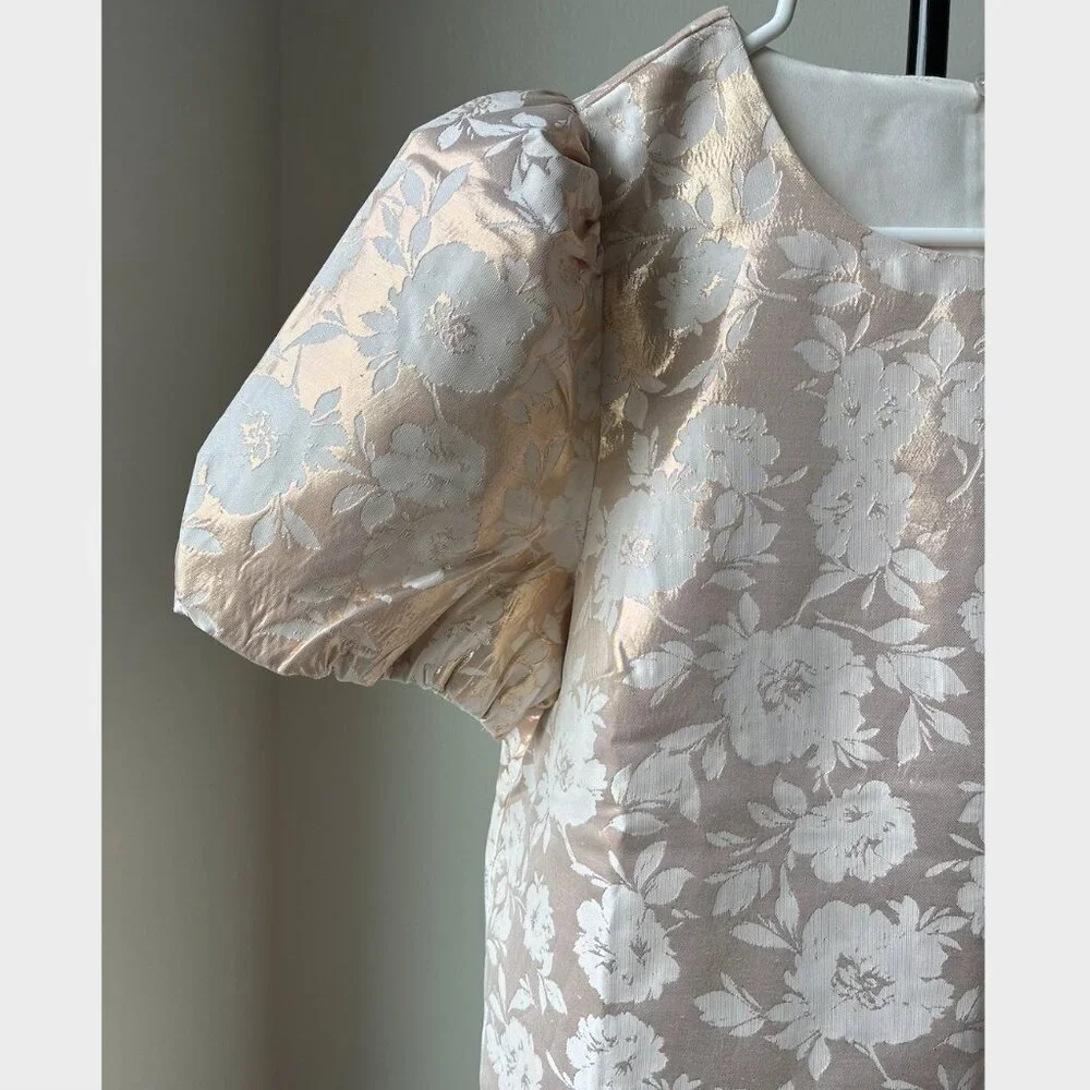 J. Crew Jacquard Puff-Sleeve in Ivory and Gold - Size S